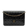 Shoulder Bag Vintage Push Lock Straight Flap Black Quilted Lambskin Leather