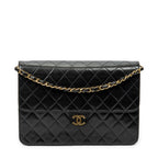 Shoulder Bag Vintage Push Lock Straight Flap Black Quilted Lambskin Leather