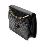 Shoulder Bag Vintage Push Lock Straight Flap Black Quilted Lambskin Leather