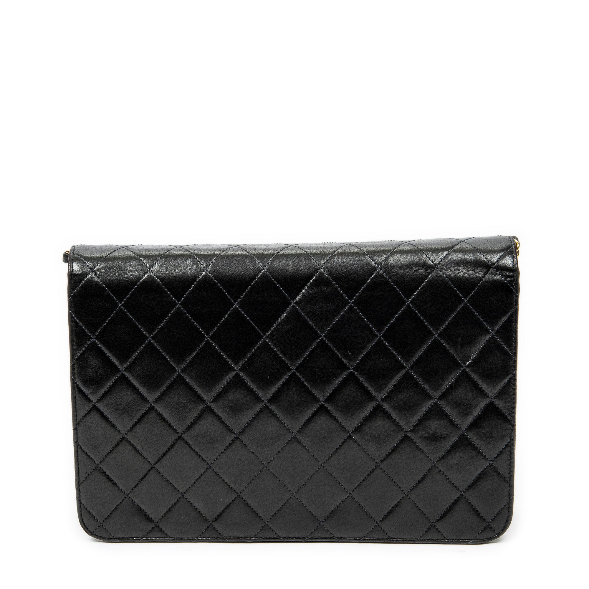 Shoulder Bag Vintage Push Lock Straight Flap Black Quilted Lambskin Leather