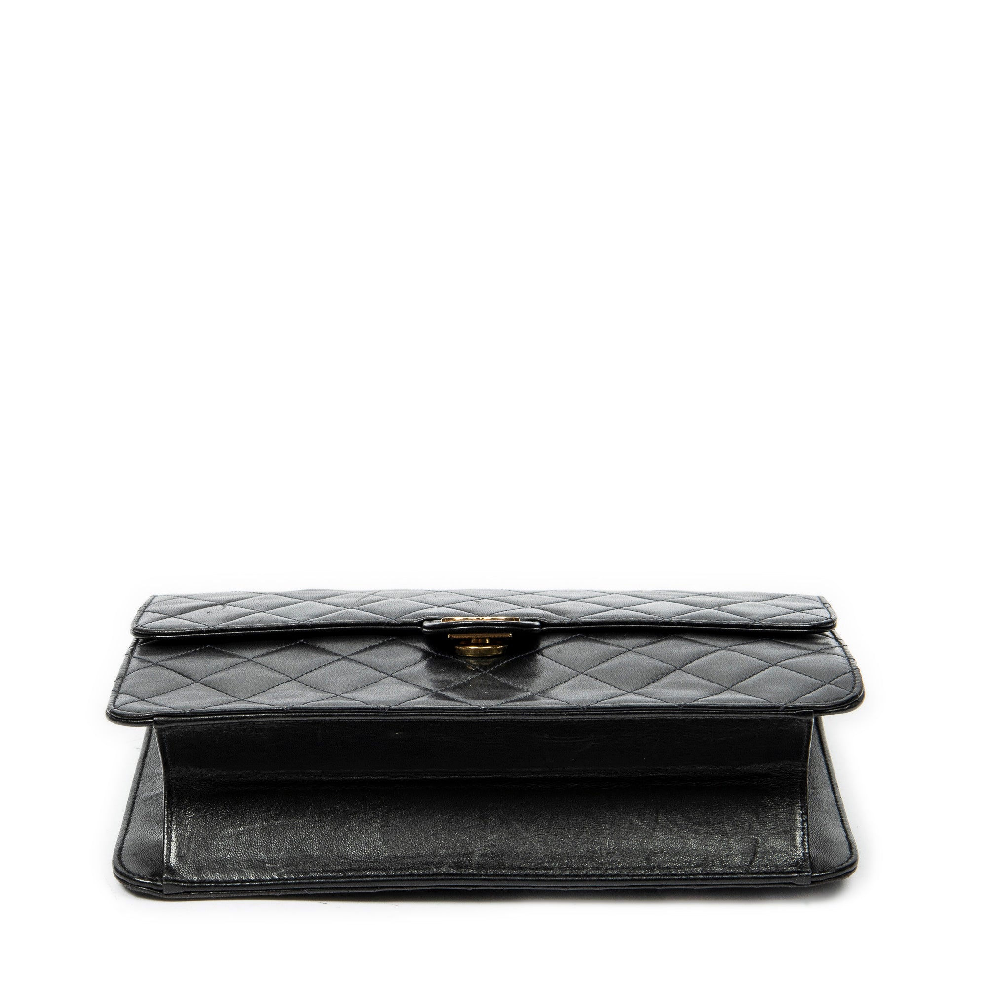 Shoulder Bag Vintage Push Lock Straight Flap Black Quilted Lambskin Leather