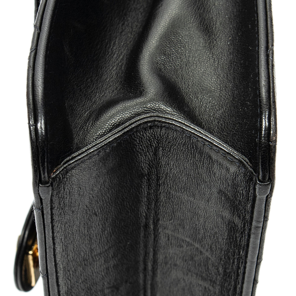 Shoulder Bag Vintage Push Lock Straight Flap Black Quilted Lambskin Leather