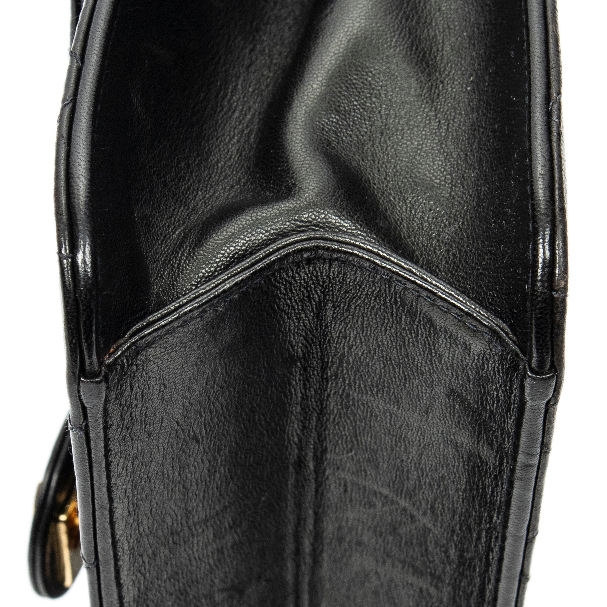 Shoulder Bag Vintage Push Lock Straight Flap Black Quilted Lambskin Leather
