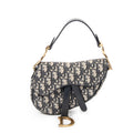 Shoulder Bag Mini Saddle Bag Navy Oblique Jacquard Canvas
