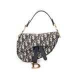 Shoulder Bag Mini Saddle Bag Navy Oblique Jacquard Canvas
