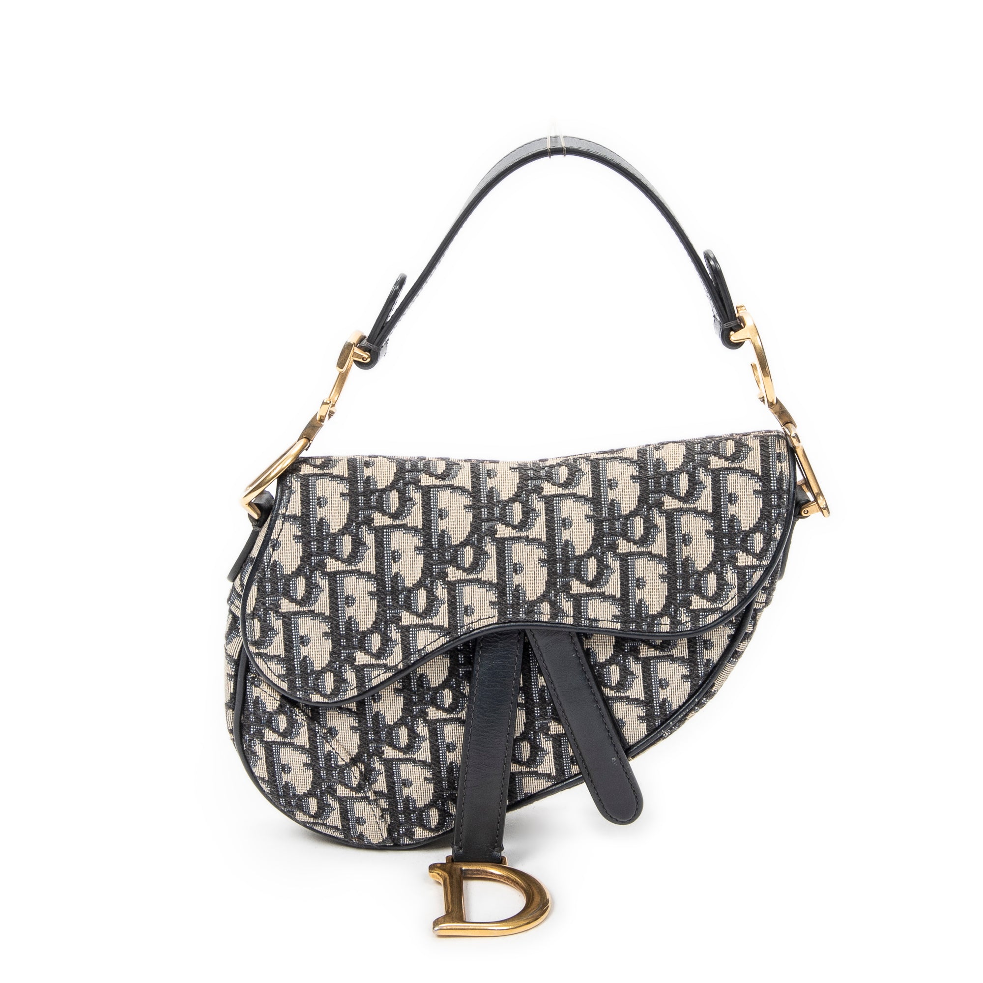 Shoulder Bag Mini Saddle Bag Navy Oblique Jacquard Canvas