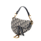 Shoulder Bag Mini Saddle Bag Navy Oblique Jacquard Canvas