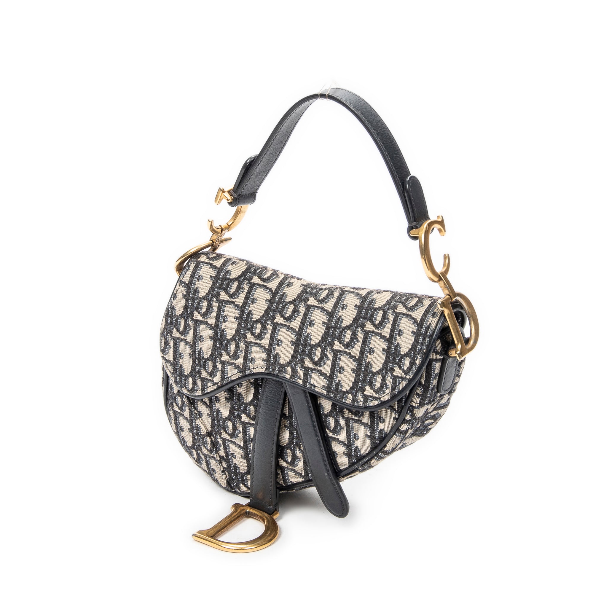 Shoulder Bag Mini Saddle Bag Navy Oblique Jacquard Canvas