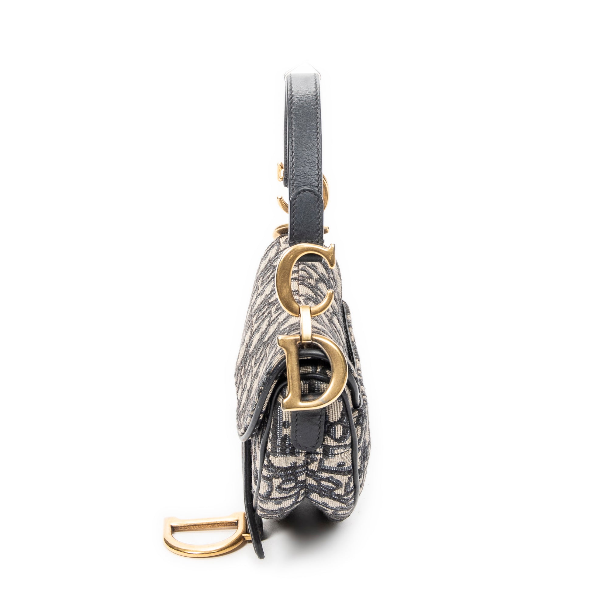 Shoulder Bag Mini Saddle Bag Navy Oblique Jacquard Canvas