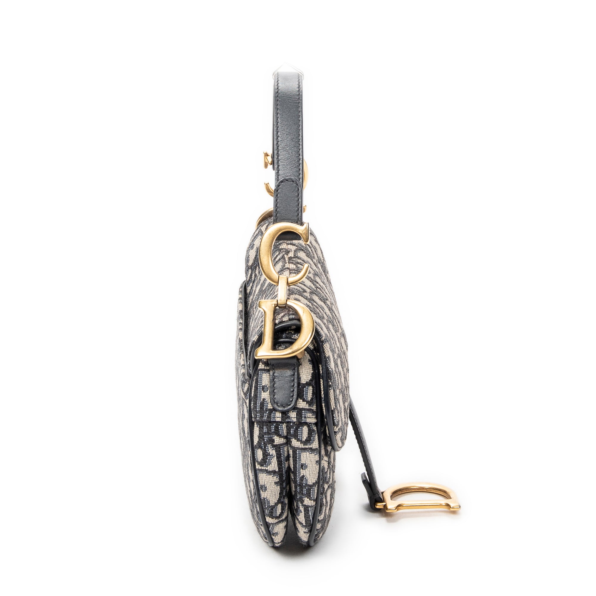 Shoulder Bag Mini Saddle Bag Navy Oblique Jacquard Canvas