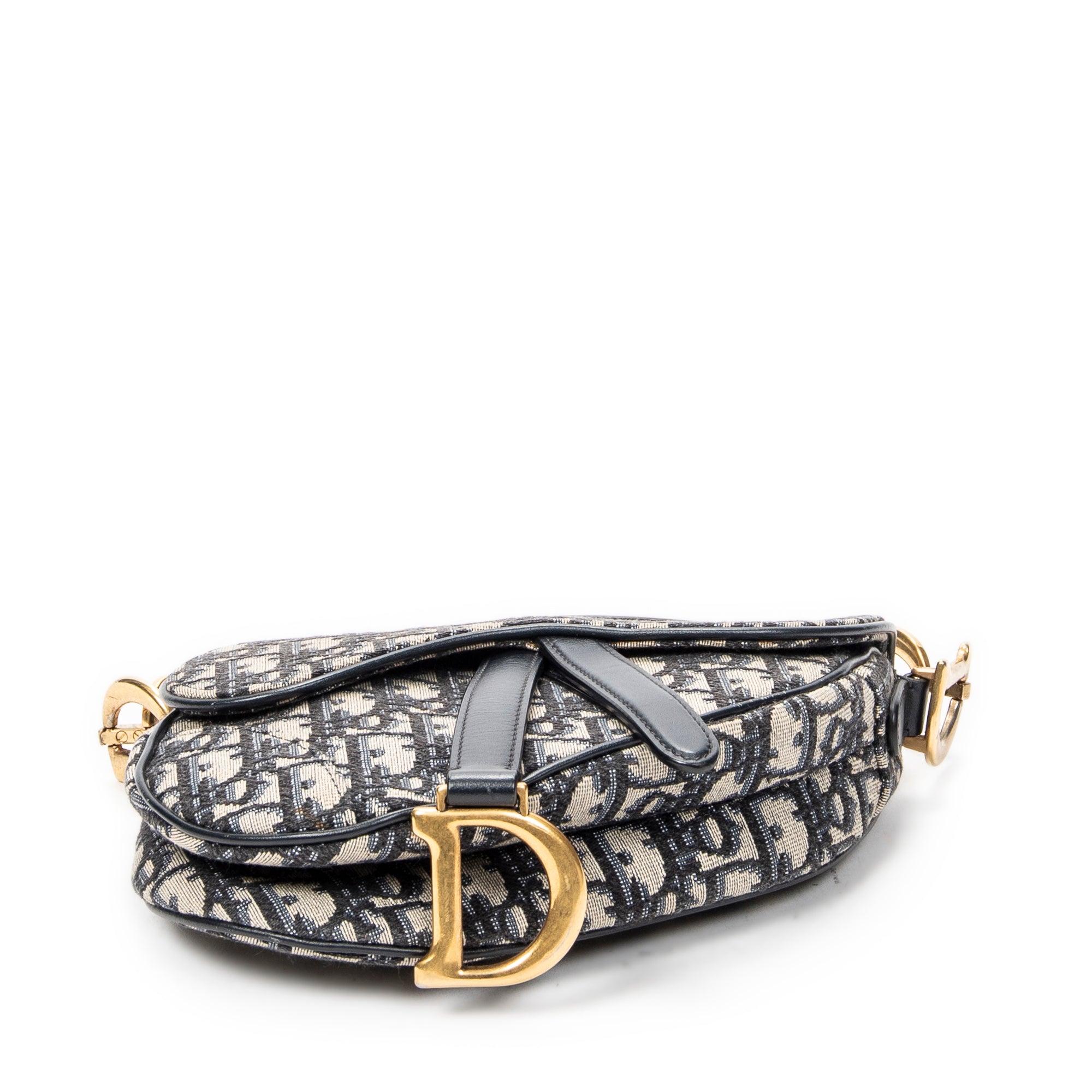 Shoulder Bag Mini Saddle Bag Navy Oblique Jacquard Canvas