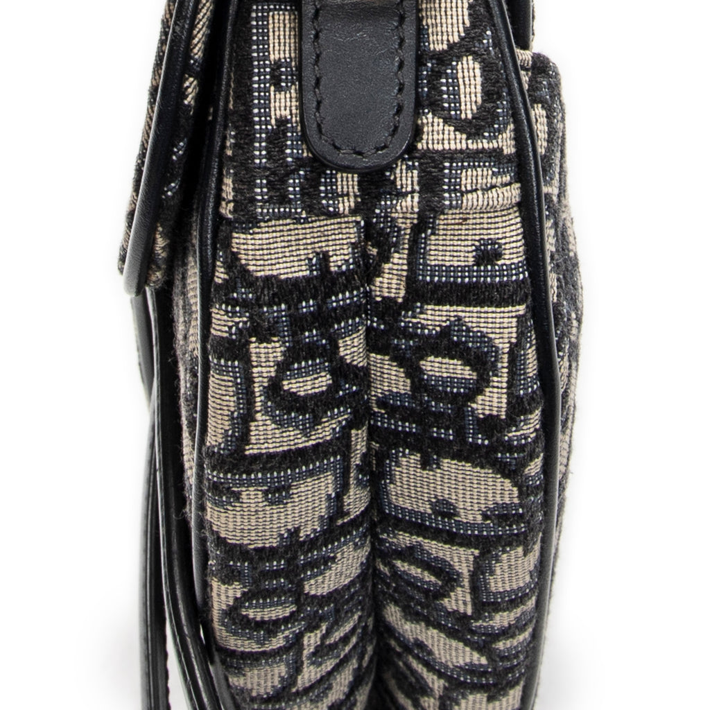 Shoulder Bag Mini Saddle Bag Navy Oblique Jacquard Canvas