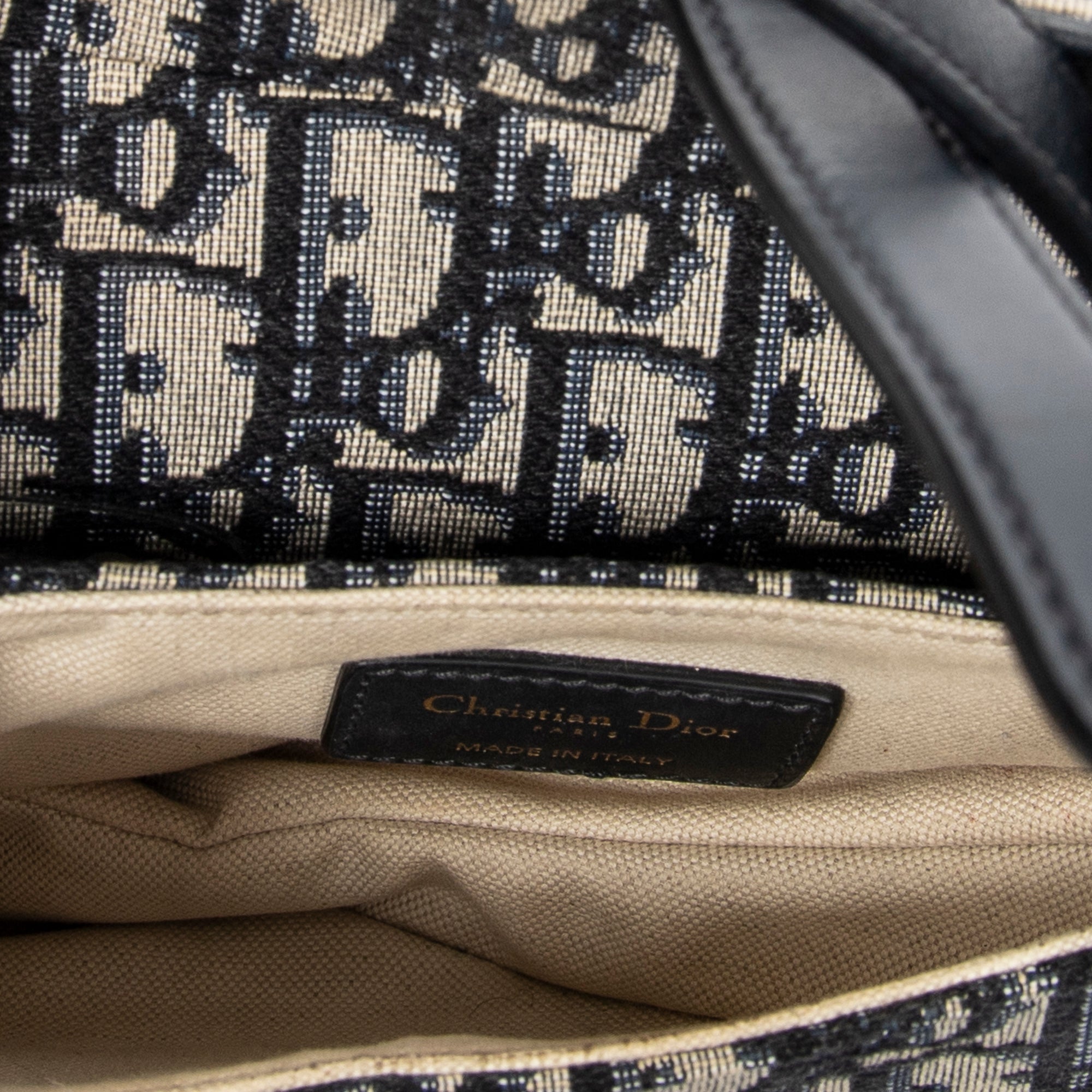 Shoulder Bag Mini Saddle Bag Navy Oblique Jacquard Canvas