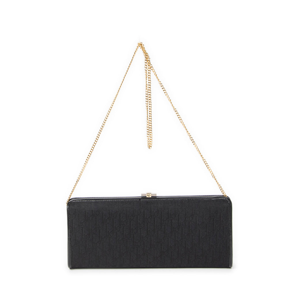 Shoulder Bag Vintage Frame Chain Clutch Black Diorissimo Canvas