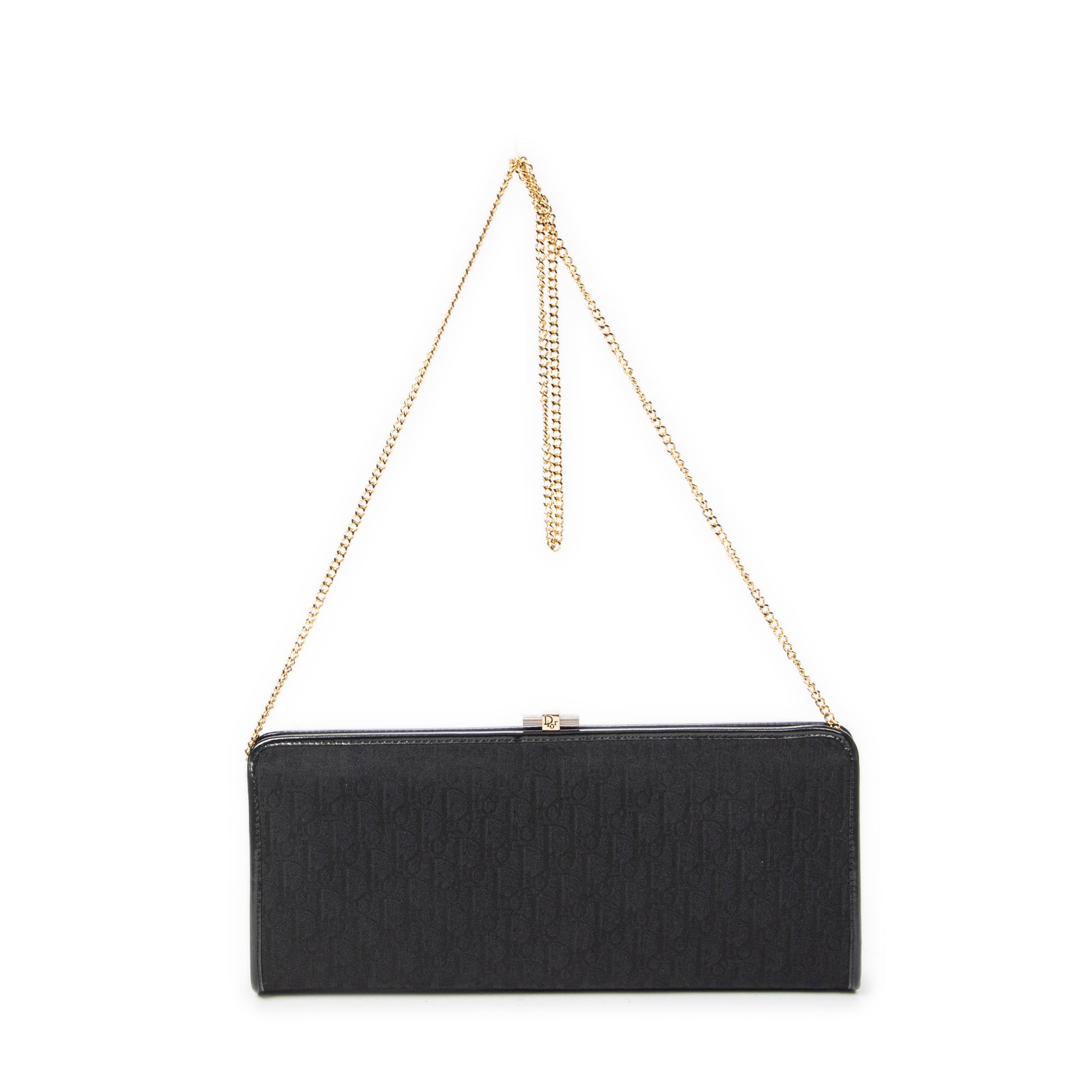 Shoulder Bag Vintage Frame Chain Clutch Black Diorissimo Canvas