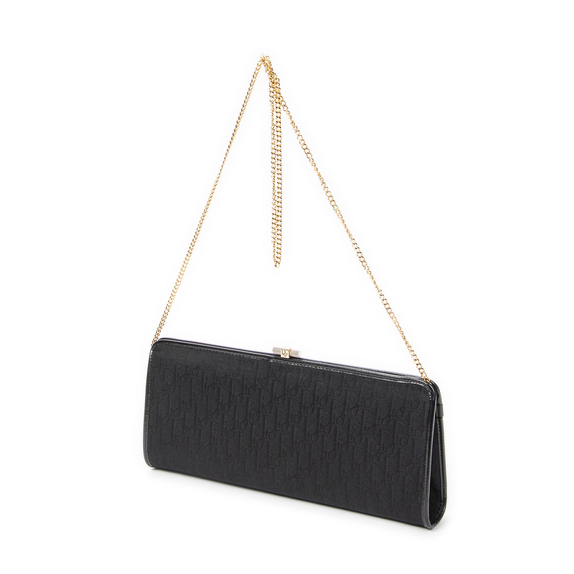 Shoulder Bag Vintage Frame Chain Clutch Black Diorissimo Canvas