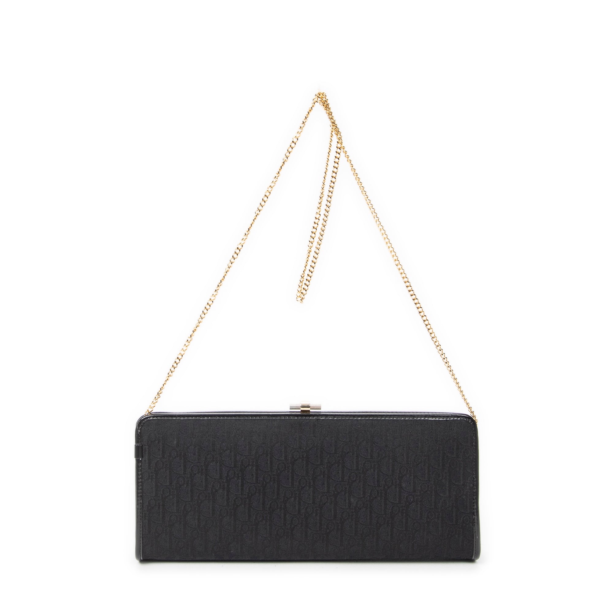 Shoulder Bag Vintage Frame Chain Clutch Black Diorissimo Canvas