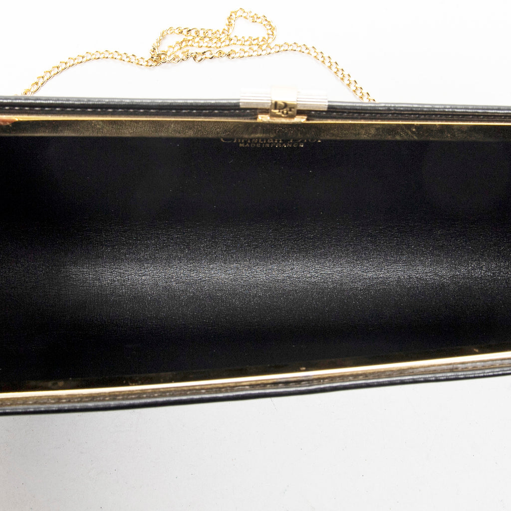 Shoulder Bag Vintage Frame Chain Clutch Black Diorissimo Canvas
