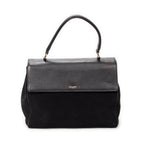 Shoulder Bag Medium Moujik Top Handle Black Suede Leather