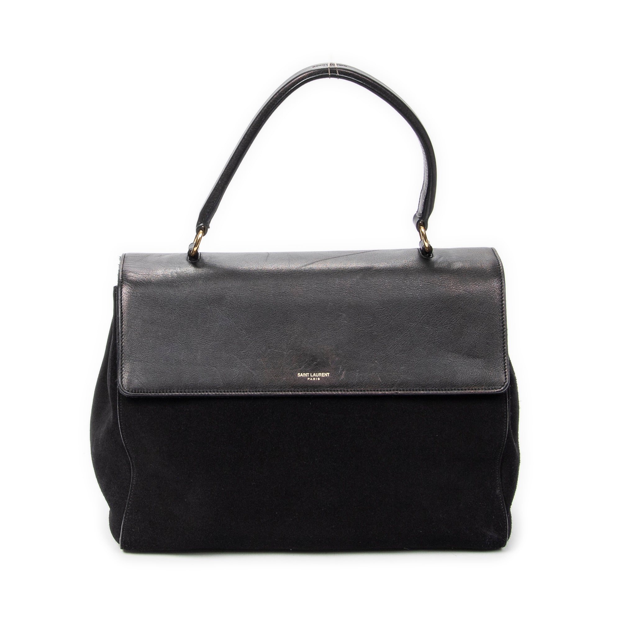 Shoulder Bag Medium Moujik Top Handle Black Suede Leather