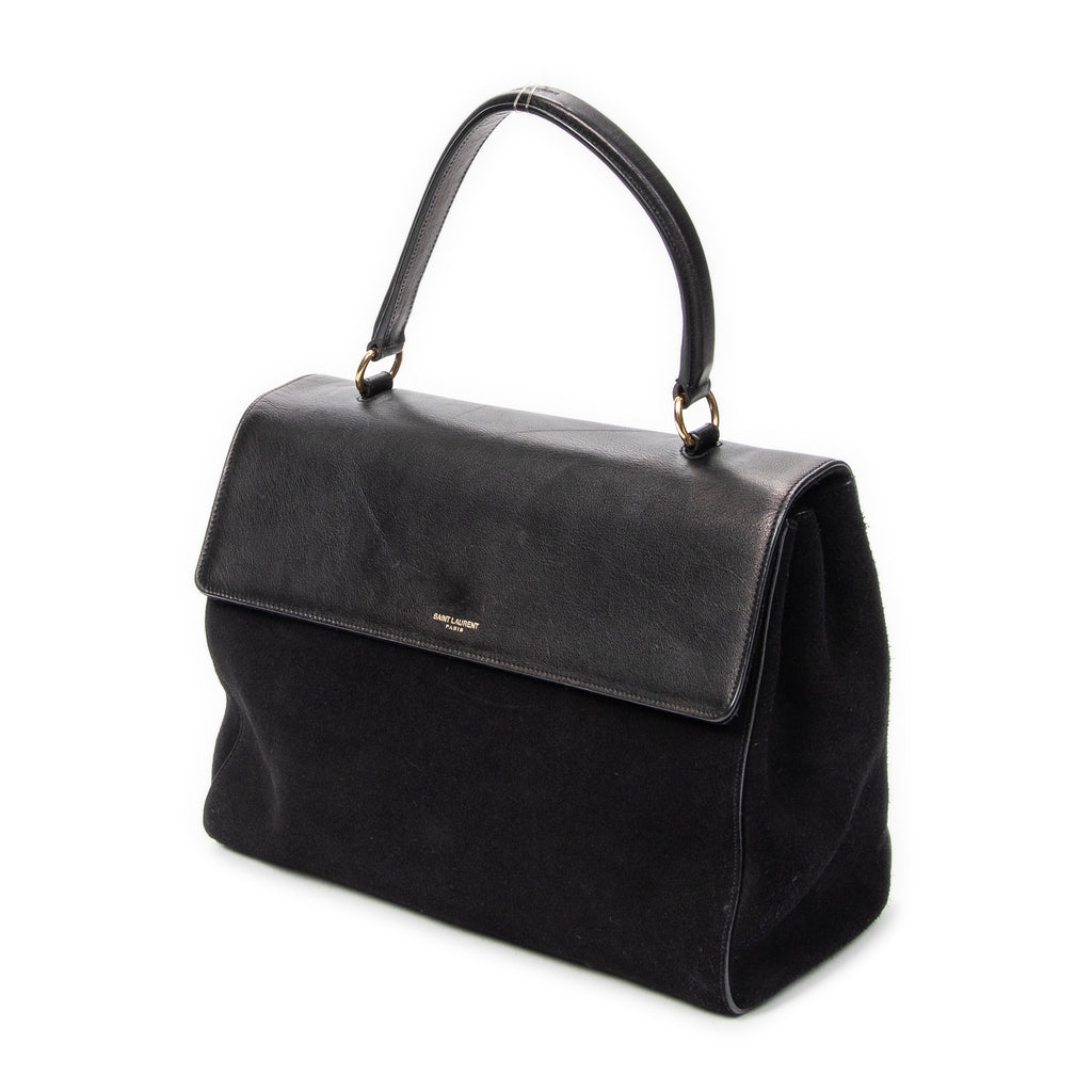 Shoulder Bag Medium Moujik Top Handle Black Suede Leather