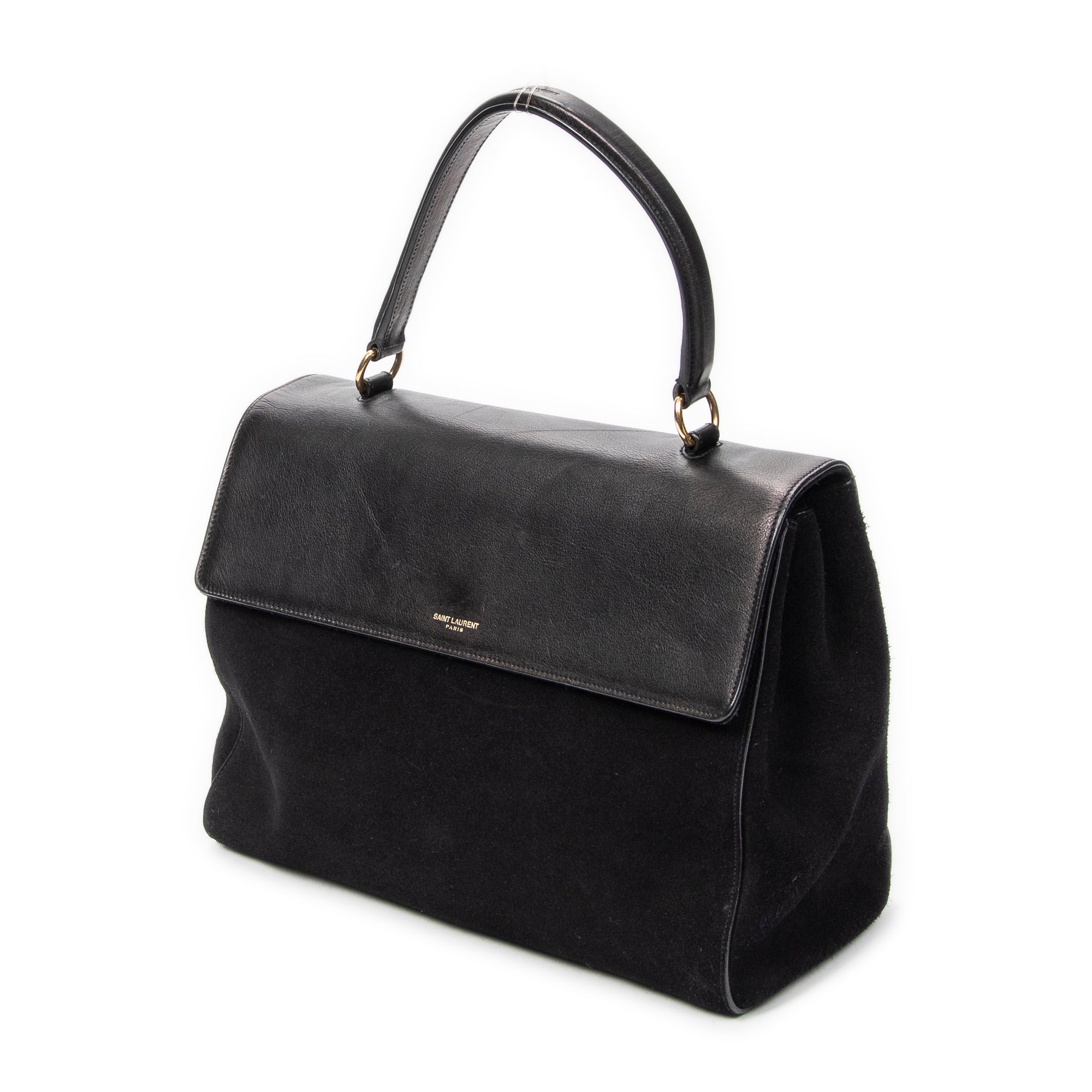 Shoulder Bag Medium Moujik Top Handle Black Suede Leather