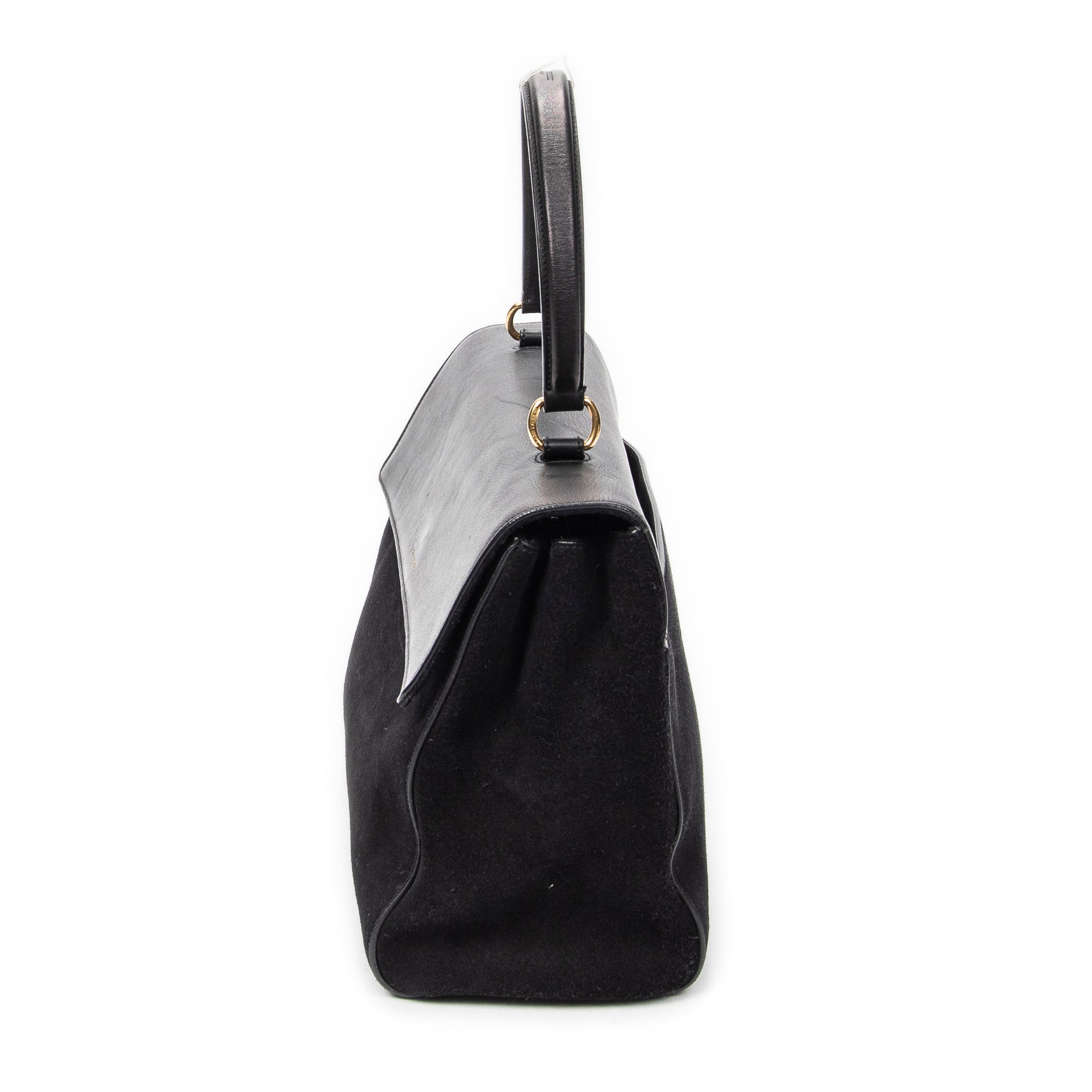 Shoulder Bag Medium Moujik Top Handle Black Suede Leather