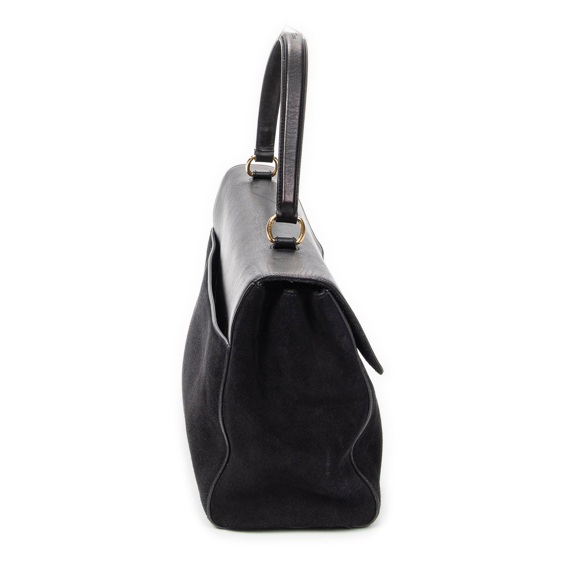 Shoulder Bag Medium Moujik Top Handle Black Suede Leather