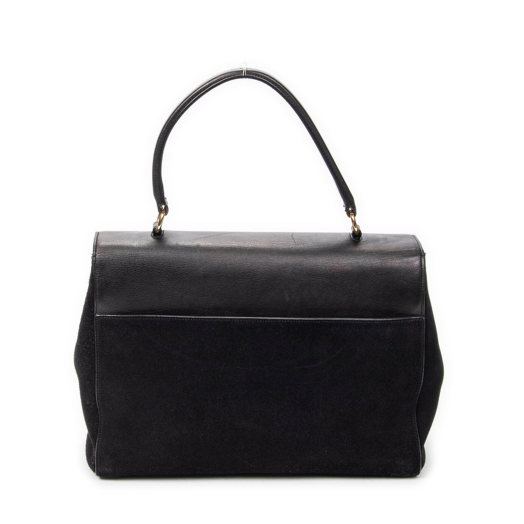 Shoulder Bag Medium Moujik Top Handle Black Suede Leather