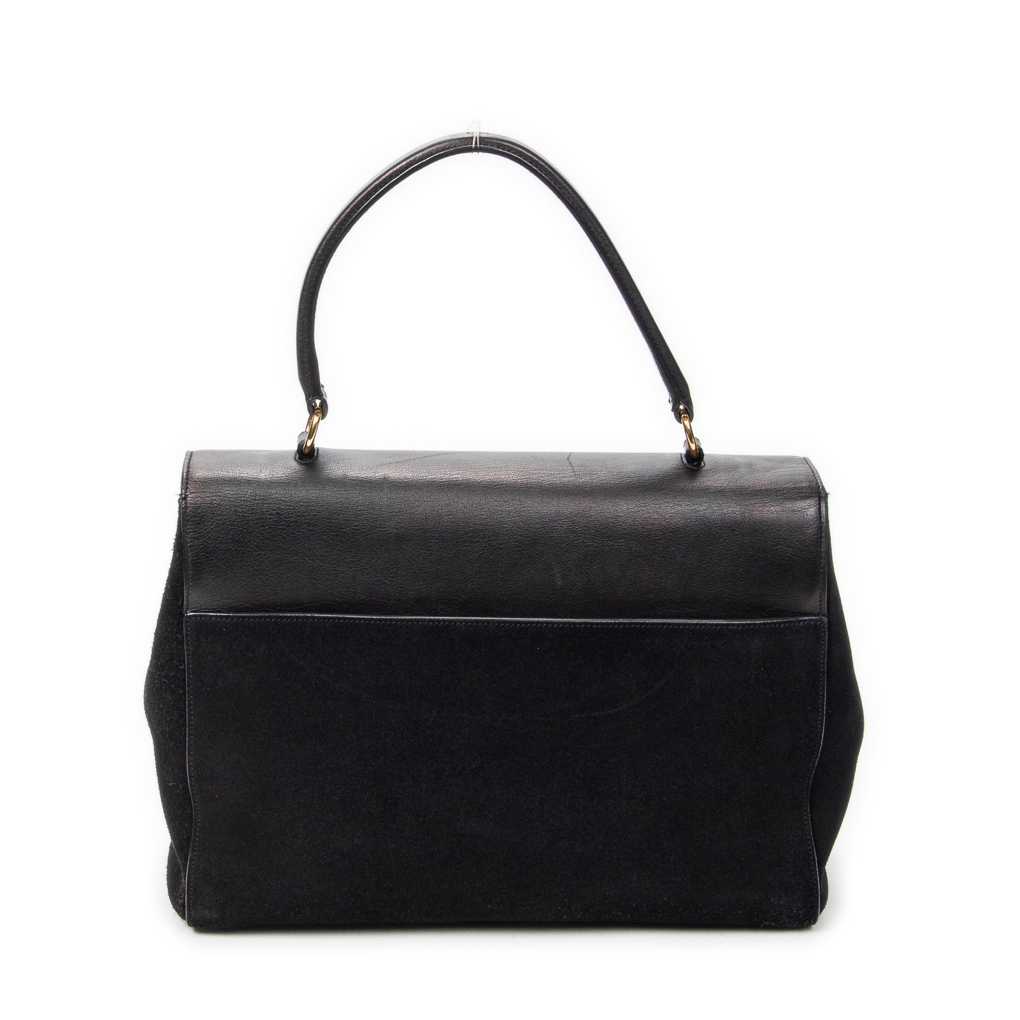 Shoulder Bag Medium Moujik Top Handle Black Suede Leather