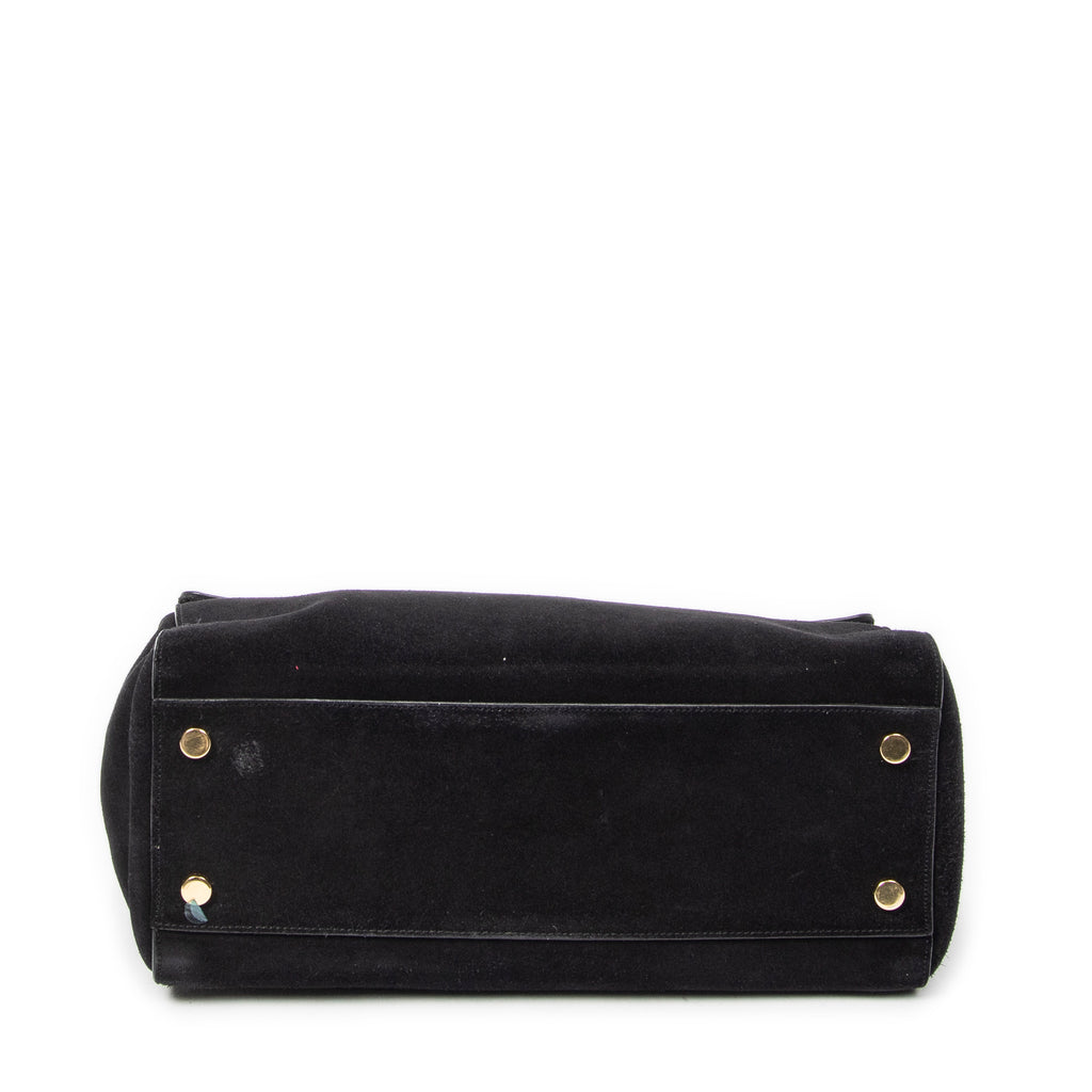 Shoulder Bag Medium Moujik Top Handle Black Suede Leather