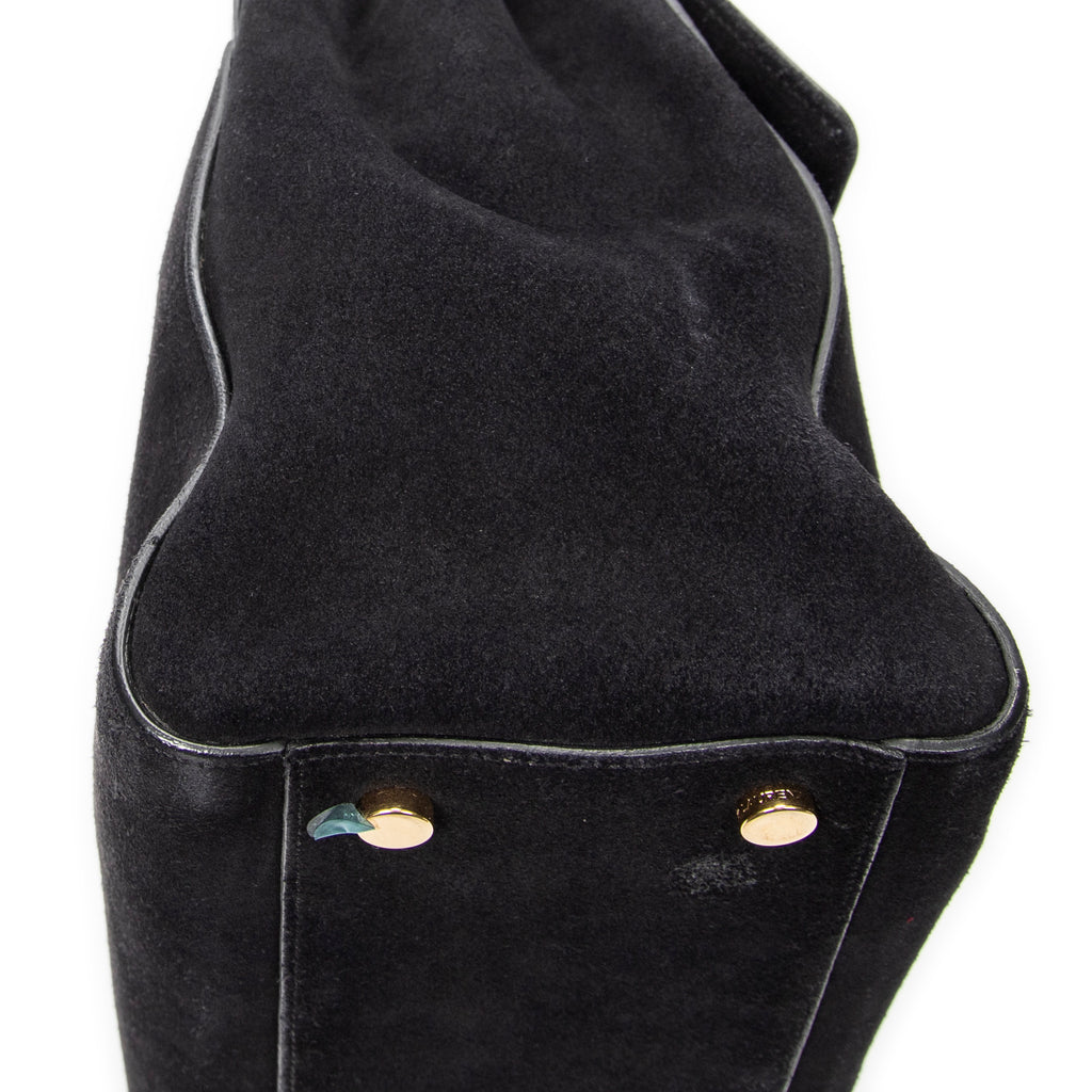 Shoulder Bag Medium Moujik Top Handle Black Suede Leather