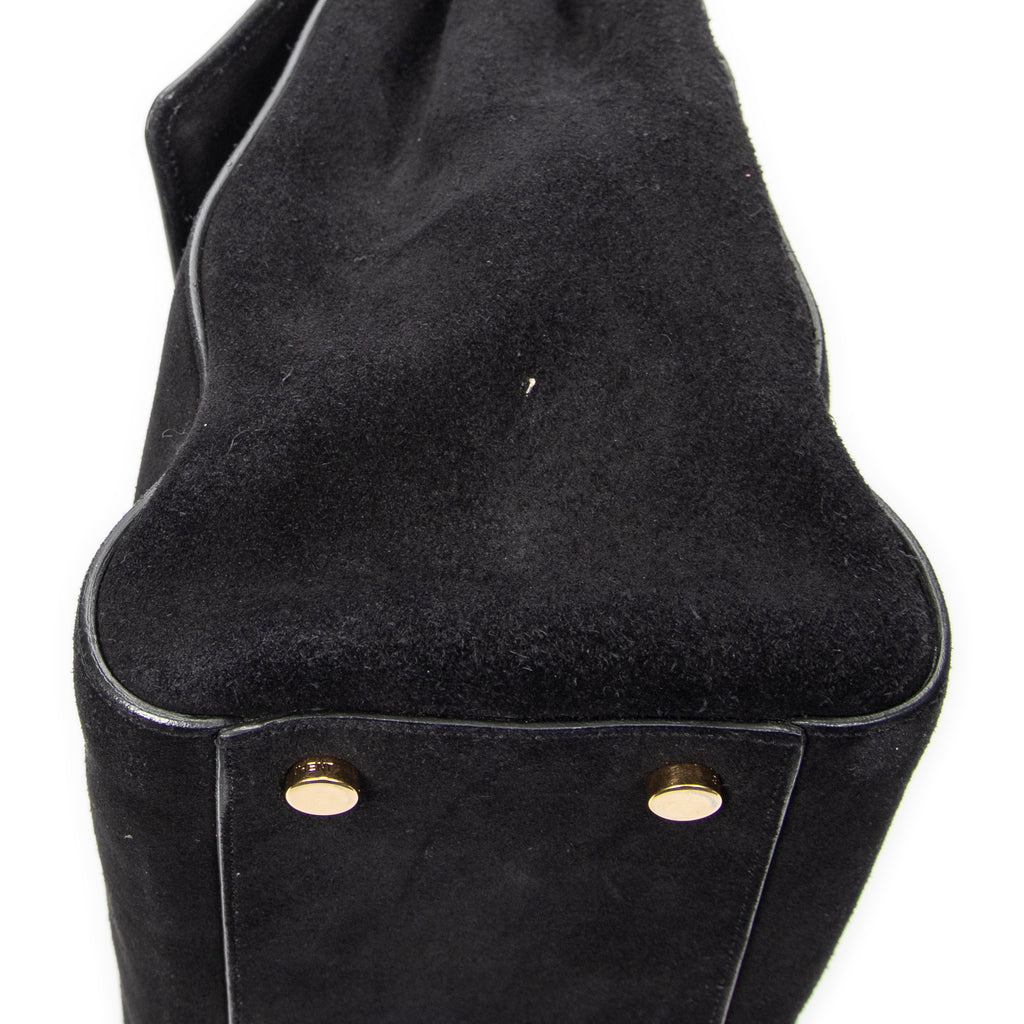 Shoulder Bag Medium Moujik Top Handle Black Suede Leather