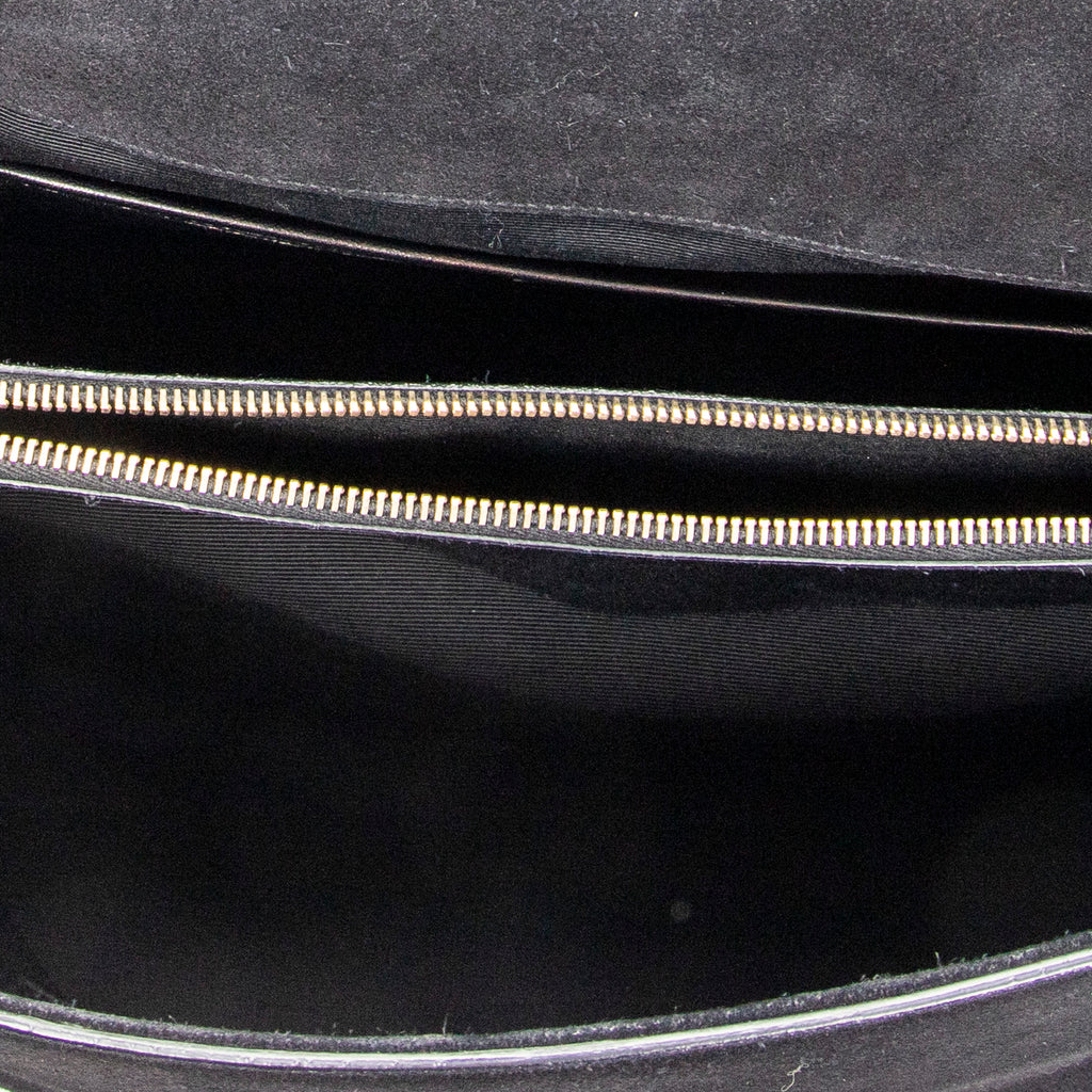 Shoulder Bag Medium Moujik Top Handle Black Suede Leather