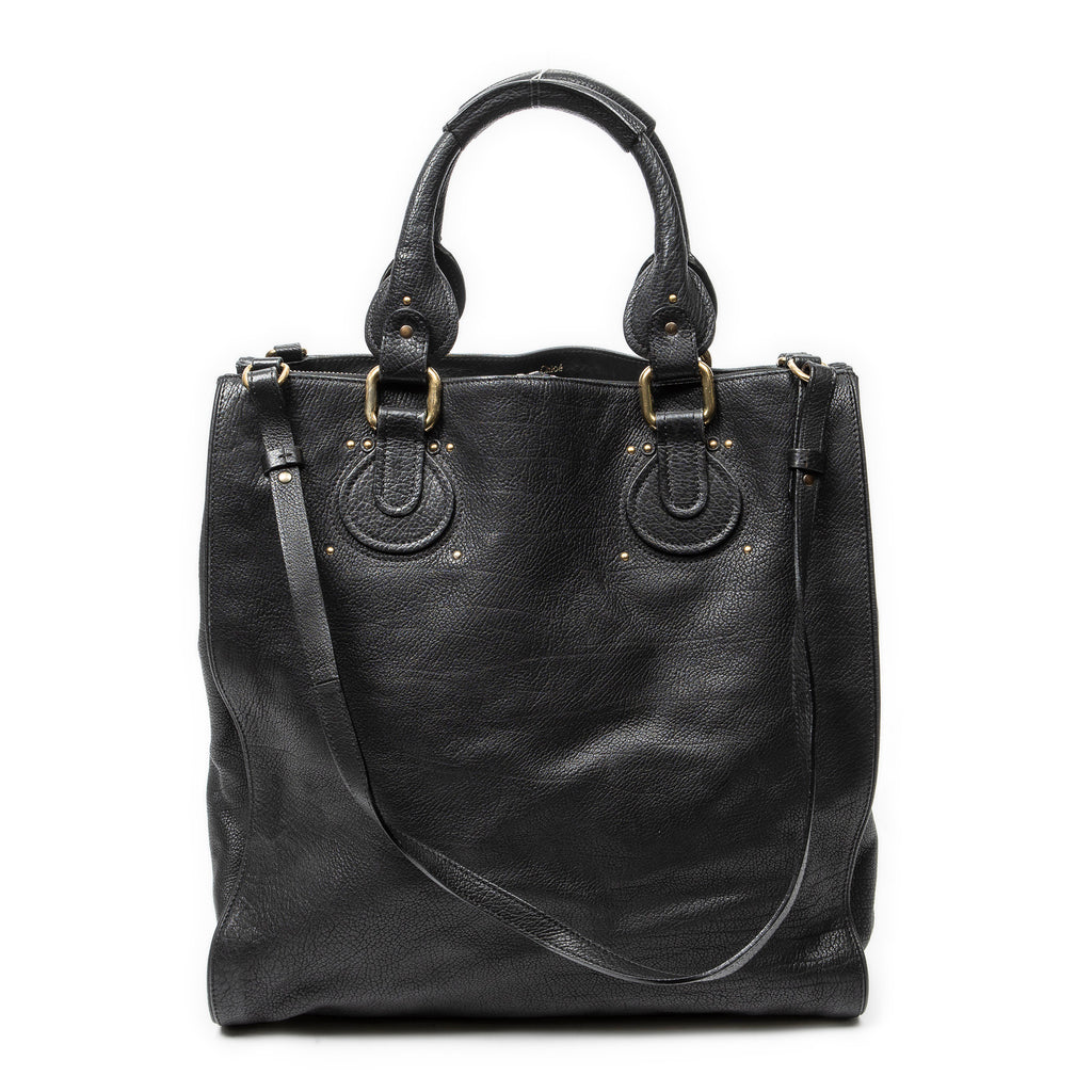 Shoulder Bag Large Pure Paddington Tote Black Grained Calfskin Leather