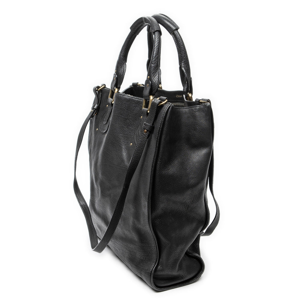 Shoulder Bag Large Pure Paddington Tote Black Grained Calfskin Leather