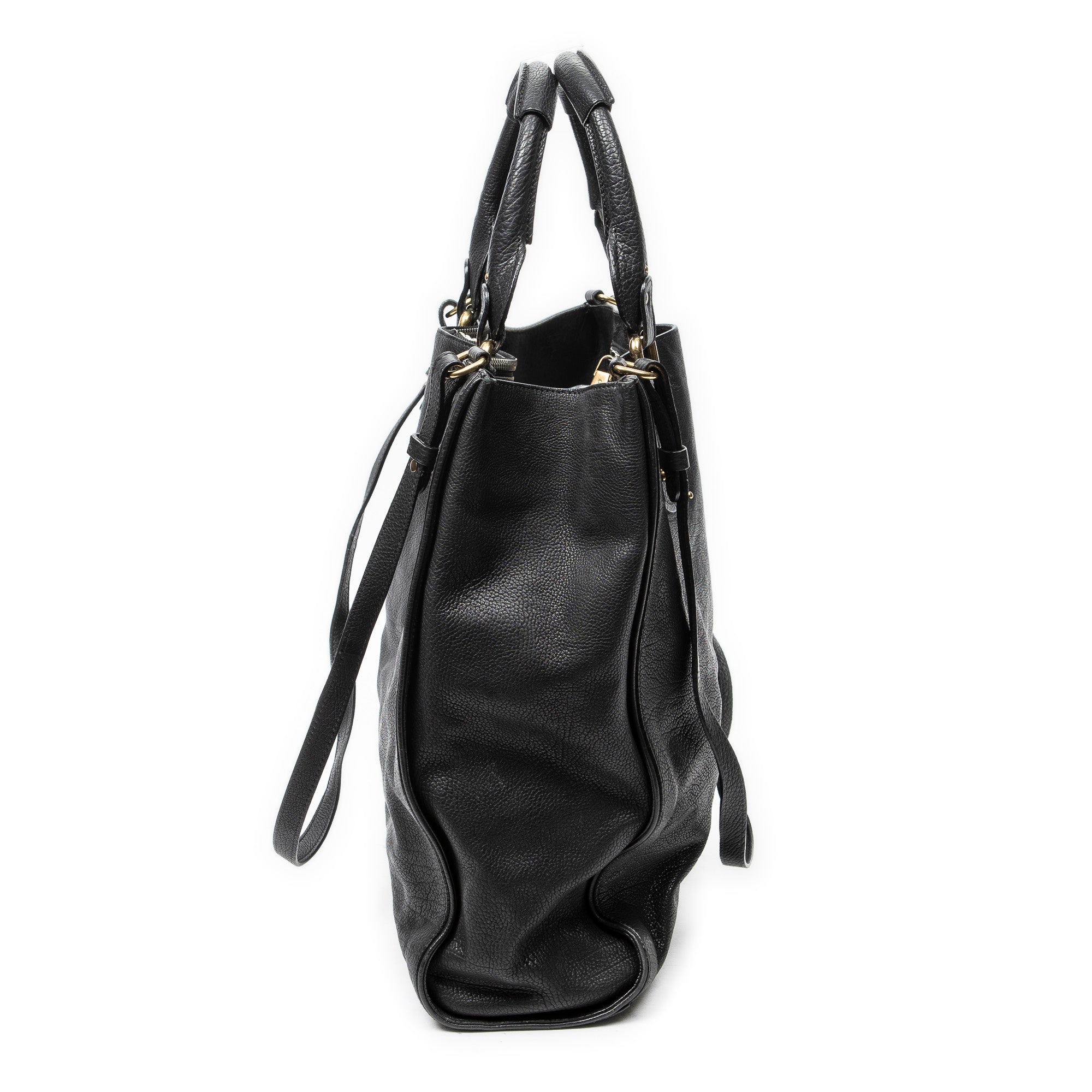 Shoulder Bag Large Pure Paddington Tote Black Grained Calfskin Leather