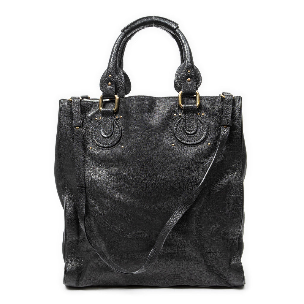 Shoulder Bag Large Pure Paddington Tote Black Grained Calfskin Leather