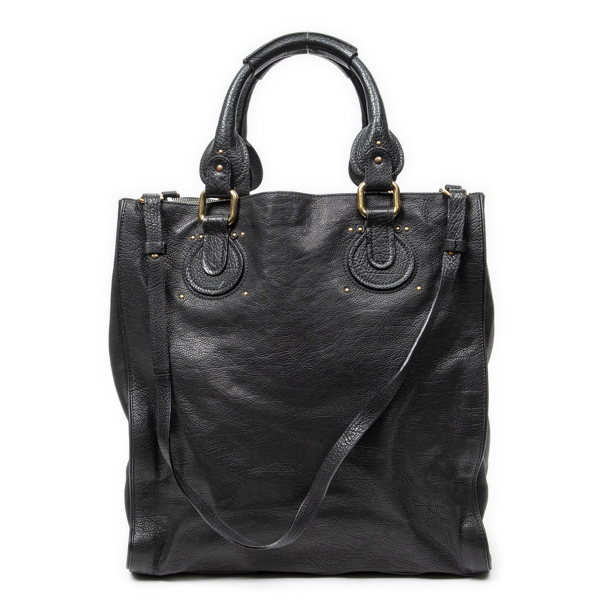 Shoulder Bag Large Pure Paddington Tote Black Grained Calfskin Leather