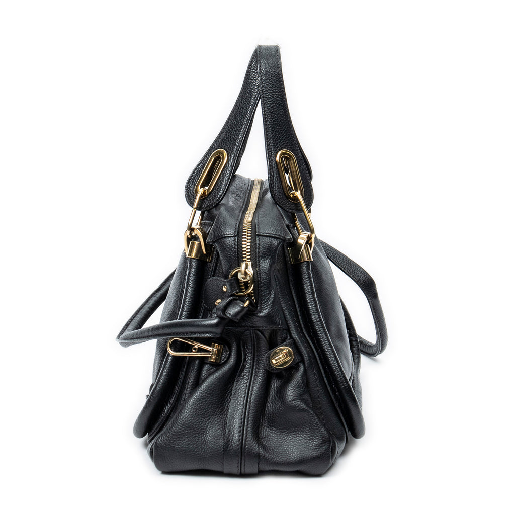 Shoulder Bag Medium Paraty Black Grained Calfskin Leather
