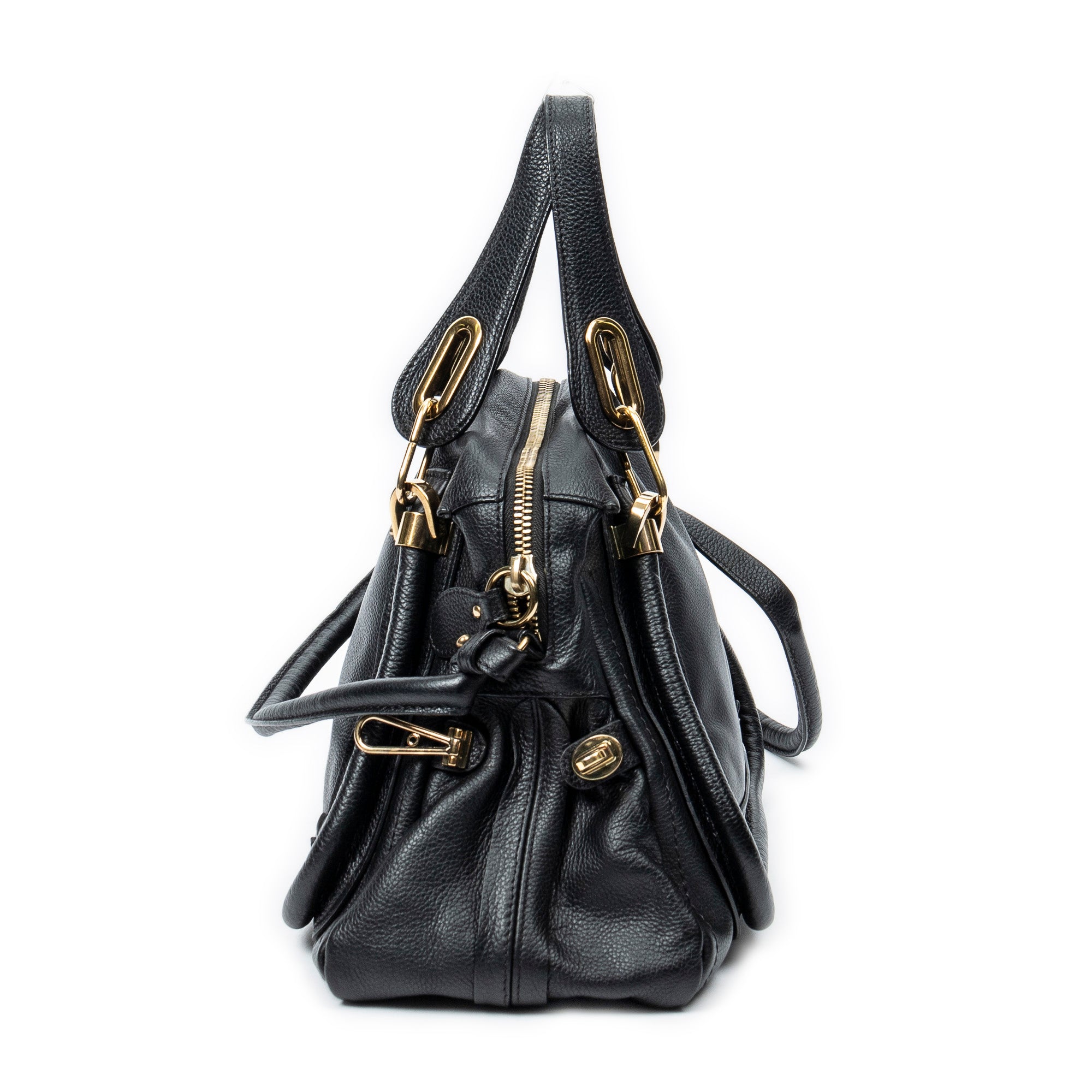 Shoulder Bag Medium Paraty Black Grained Calfskin Leather