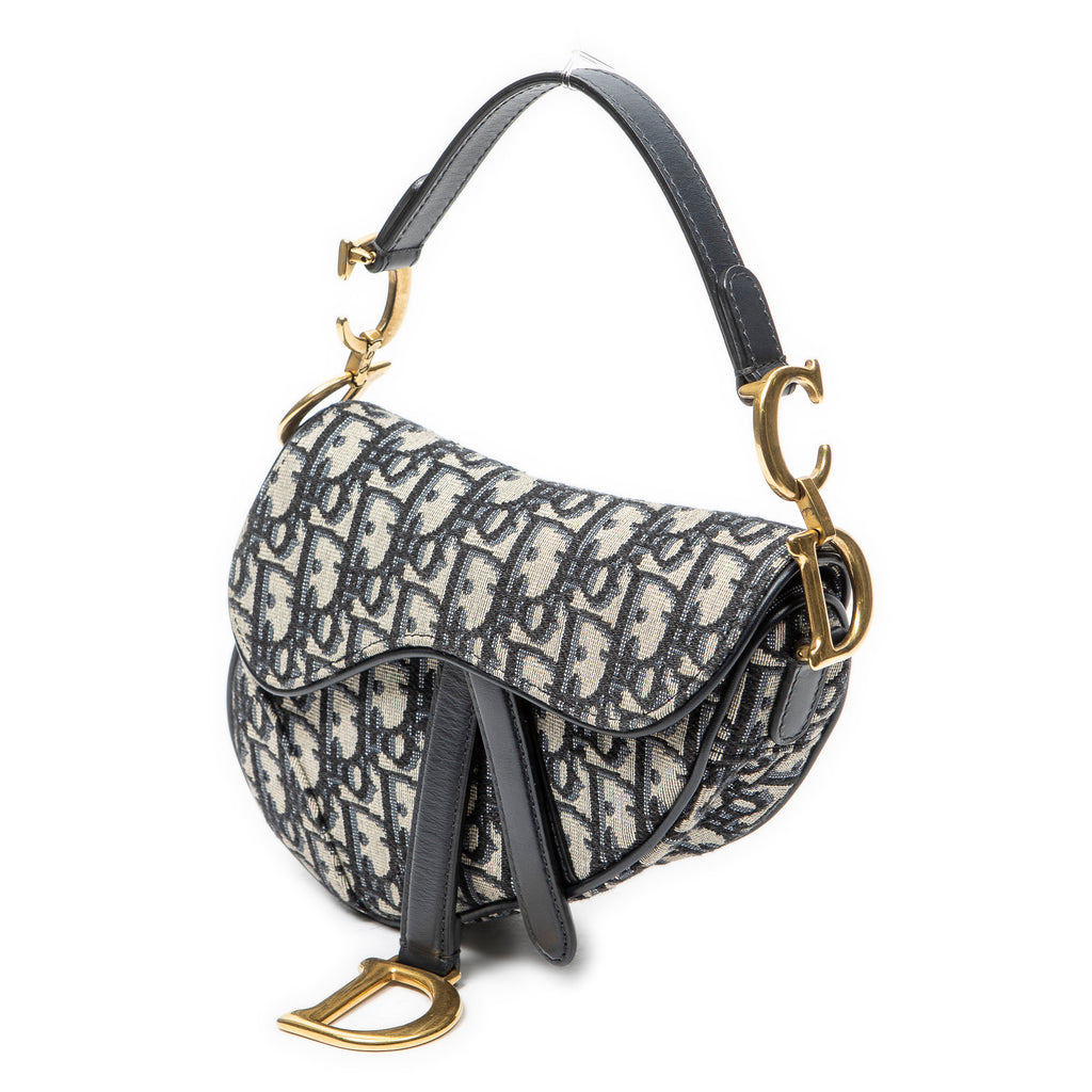 Handbag Mini Saddle Bag Navy Oblique Jacquard Canvas