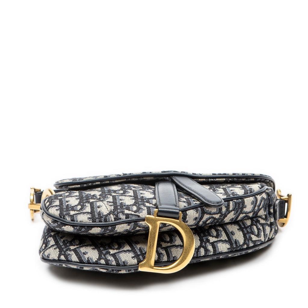 Handbag Mini Saddle Bag Navy Oblique Jacquard Canvas