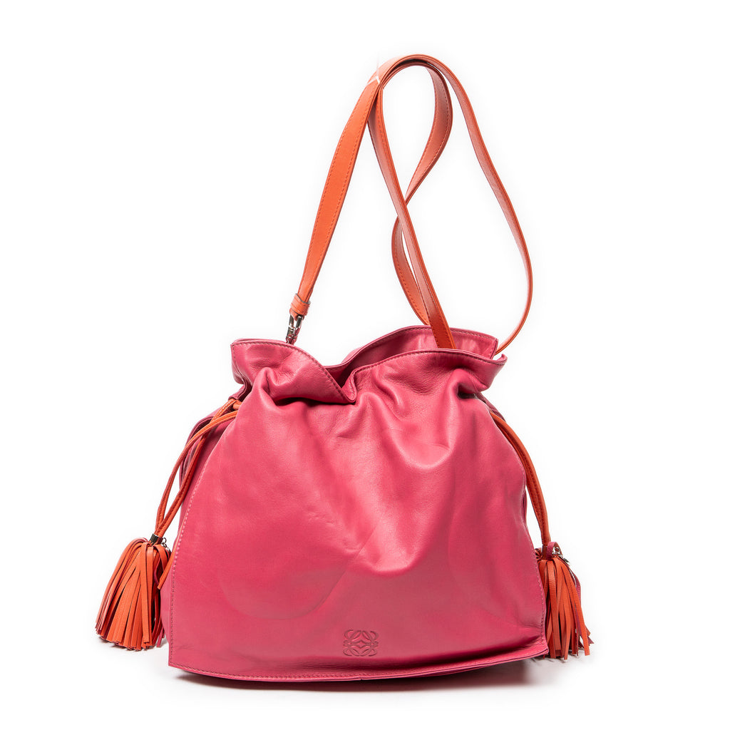 Shoulder Bag Bicolor Tassel Flamenco Pink Calfskin Leather