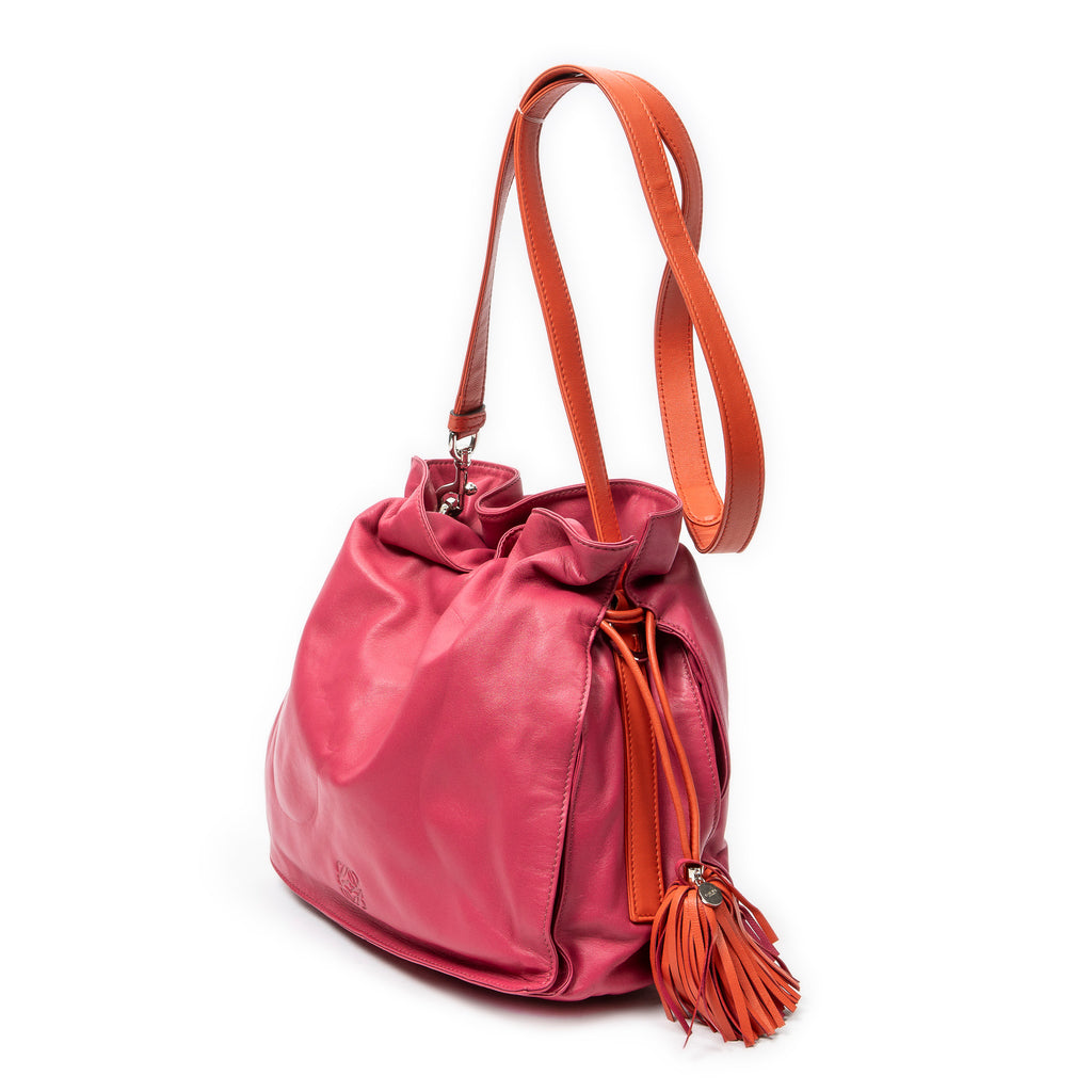 Shoulder Bag Bicolor Tassel Flamenco Pink Calfskin Leather