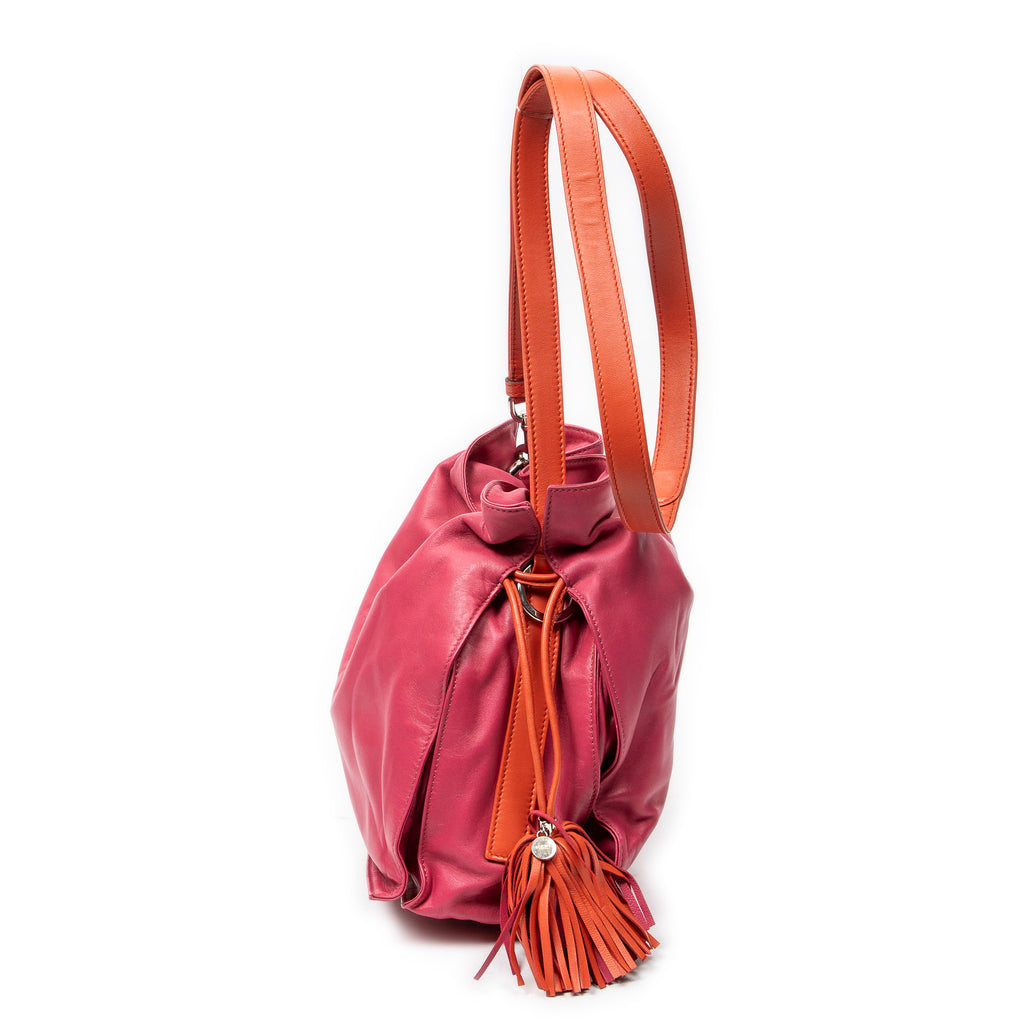 Shoulder Bag Bicolor Tassel Flamenco Pink Calfskin Leather