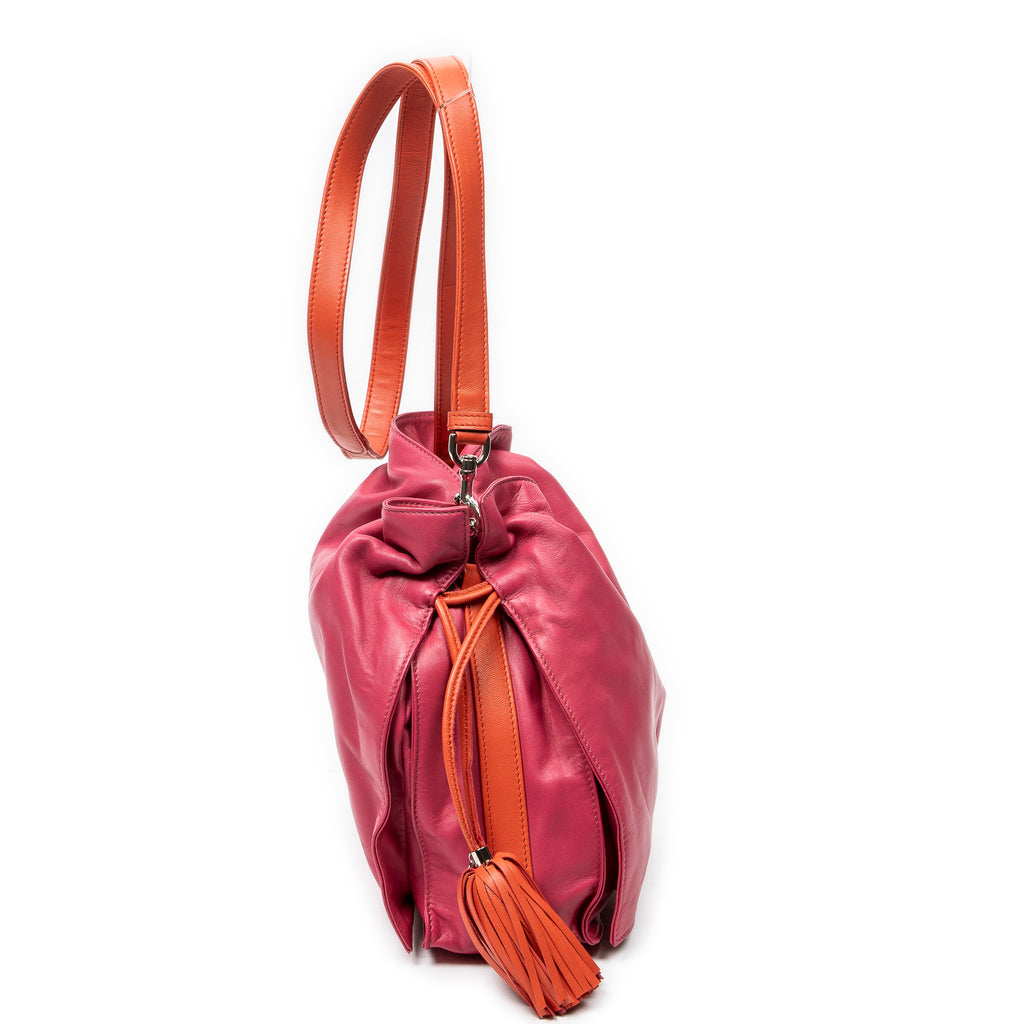 Shoulder Bag Bicolor Tassel Flamenco Pink Calfskin Leather