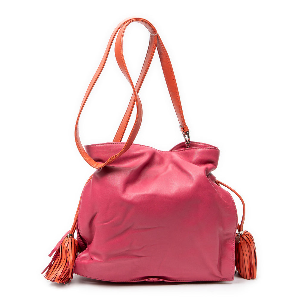 Shoulder Bag Bicolor Tassel Flamenco Pink Calfskin Leather