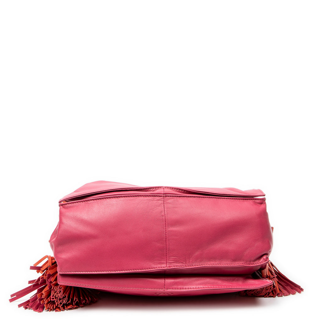 Shoulder Bag Bicolor Tassel Flamenco Pink Calfskin Leather