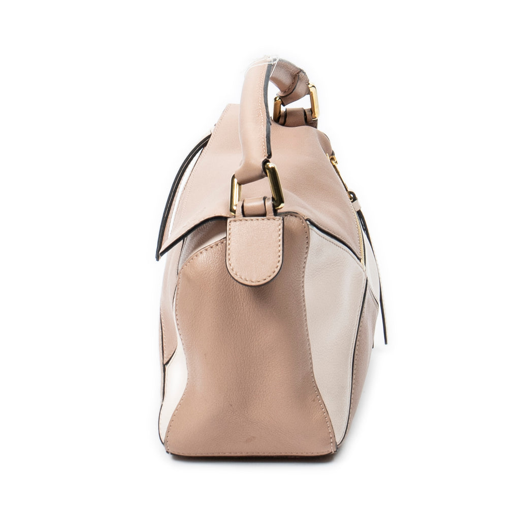Shoulder Bag Small Puzzle Bag Beige Calfskin Leather